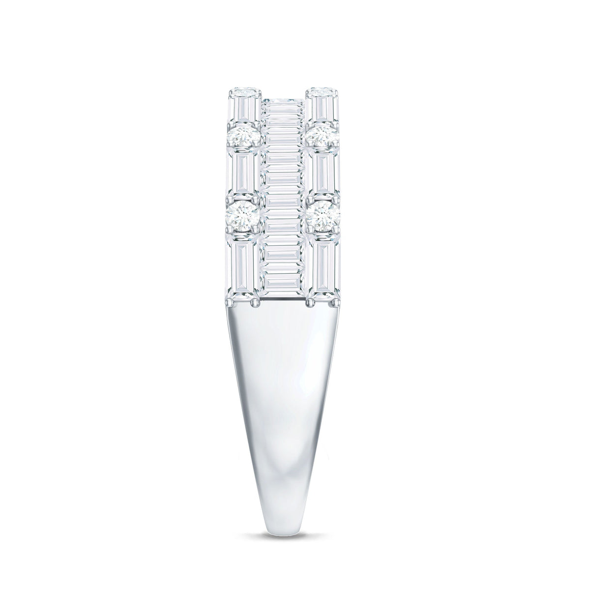 Baguette and Round Cubic Zirconia Three Row Wedding Band