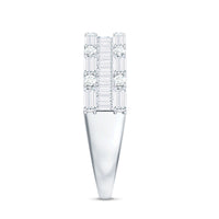 Baguette and Round Cubic Zirconia Three Row Wedding Band