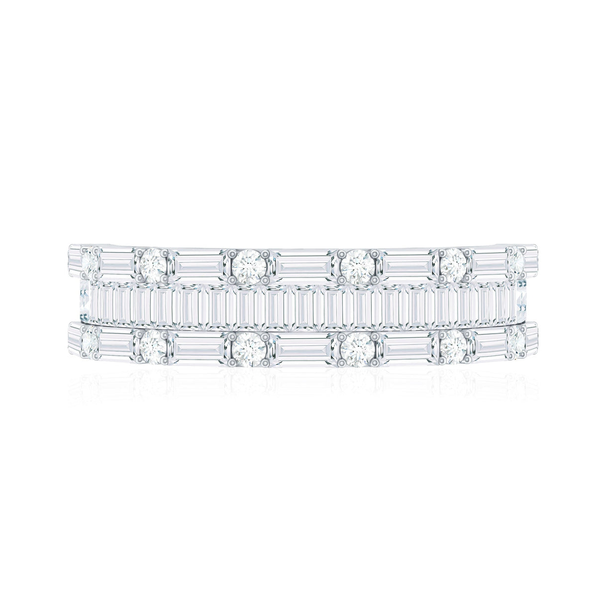 Baguette and Round Cubic Zirconia Three Row Wedding Band