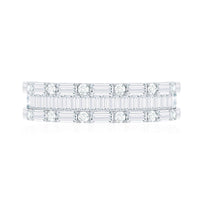 Baguette and Round Cubic Zirconia Three Row Wedding Band