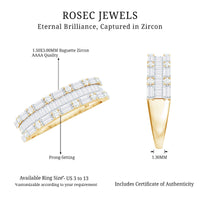 Baguette and Round Cubic Zirconia Three Row Wedding Band