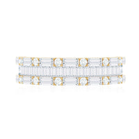 Baguette and Round Cubic Zirconia Three Row Wedding Band