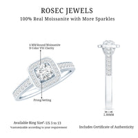 Moissanite Round Halo Engagement Ring with Certificate