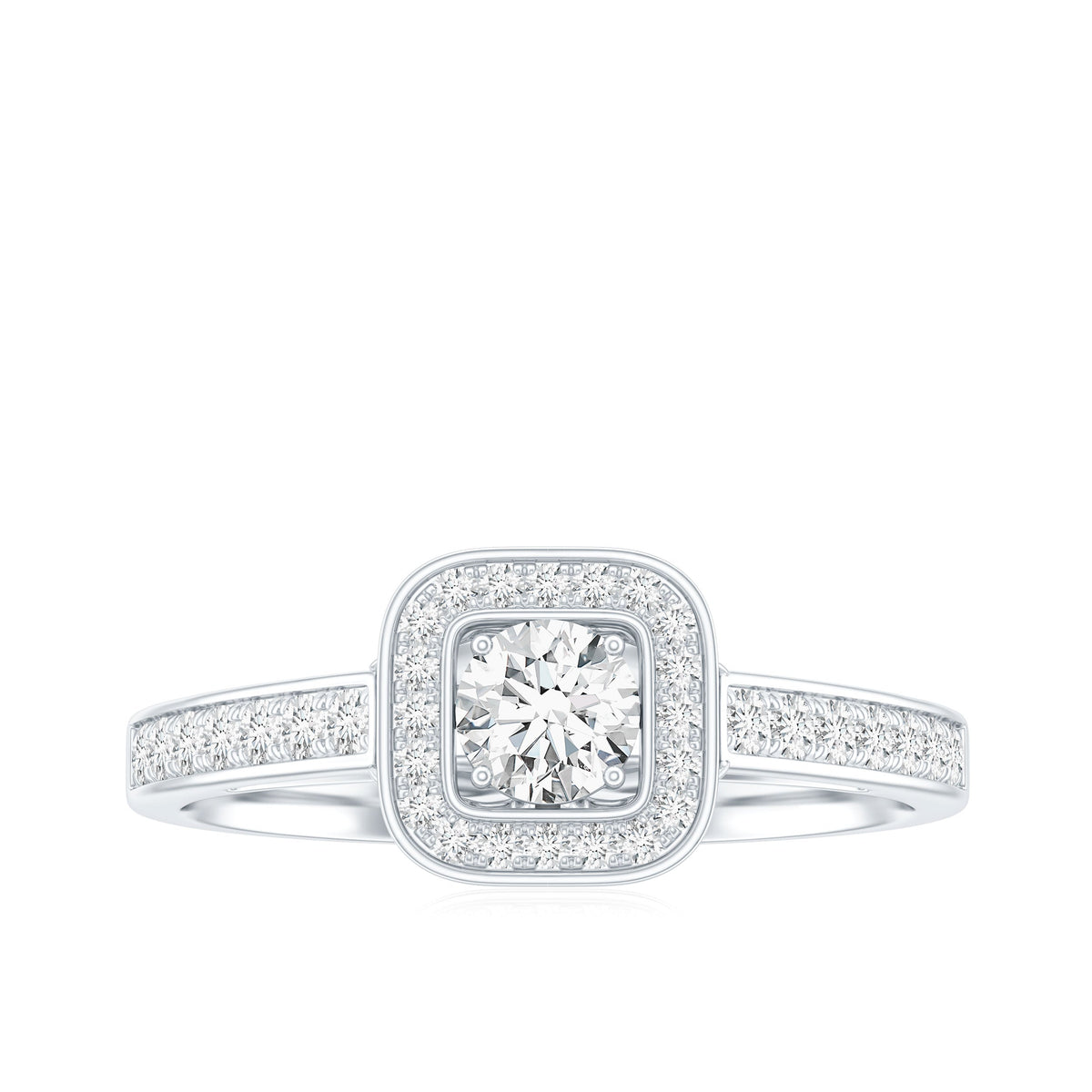 Moissanite Round Halo Engagement Ring with Certificate