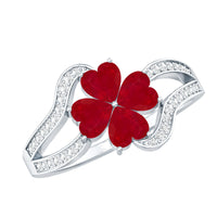 Rosec Jewels real ruby flower engagement ring with diamond split shank, featuring a vibrant red ruby and sparkling diamonds on the band.