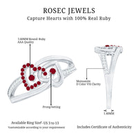 Natural Ruby Diamond Double Heart Promise Ring for Women