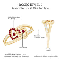 Natural Ruby Diamond Double Heart Promise Ring for Women