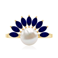 Cultured 3 Carat Freshwater Pearl Engagement Ring with Blue Sapphire