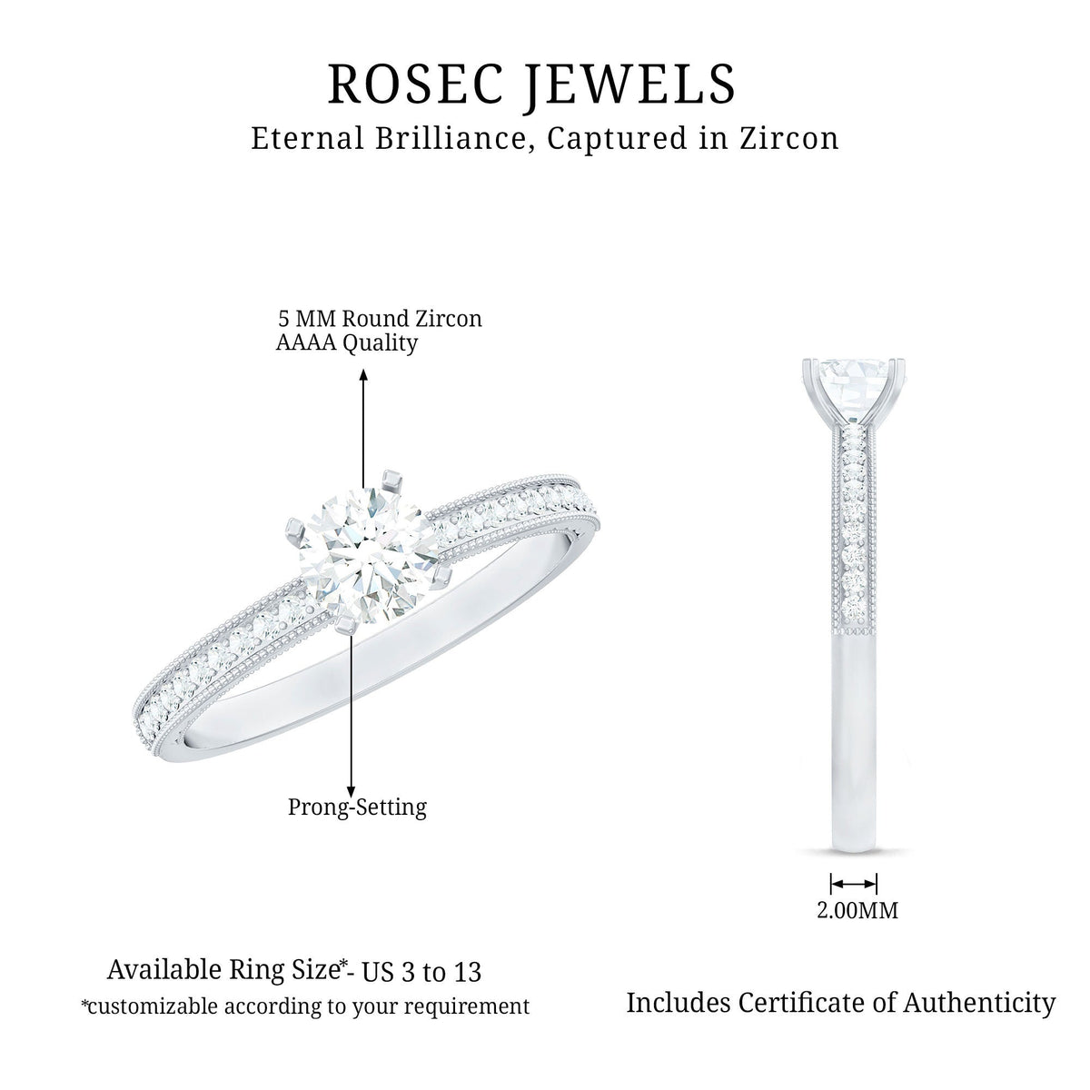 Certified Cubic Zirconia Solitaire Engagement Ring