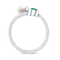 Real Freshwater Pearl and Emerald Toi et Moi Promise Ring