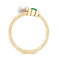 Real Freshwater Pearl and Emerald Toi et Moi Promise Ring