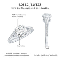 Round Moissanite Solitaire Engagement Ring with Split Shank