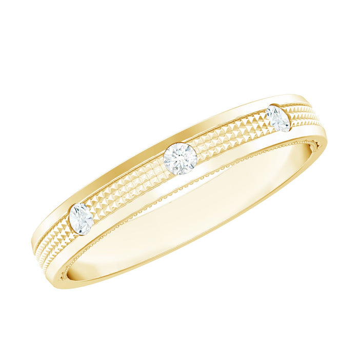 Certified diamond band ring in flush setting with rose gold finish, showcasing sparkling diamonds on a sleek, elegant ring.