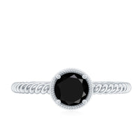 Solitaire 0.45 Carat Black Onyx Engagement Ring with Twisted Rope Design