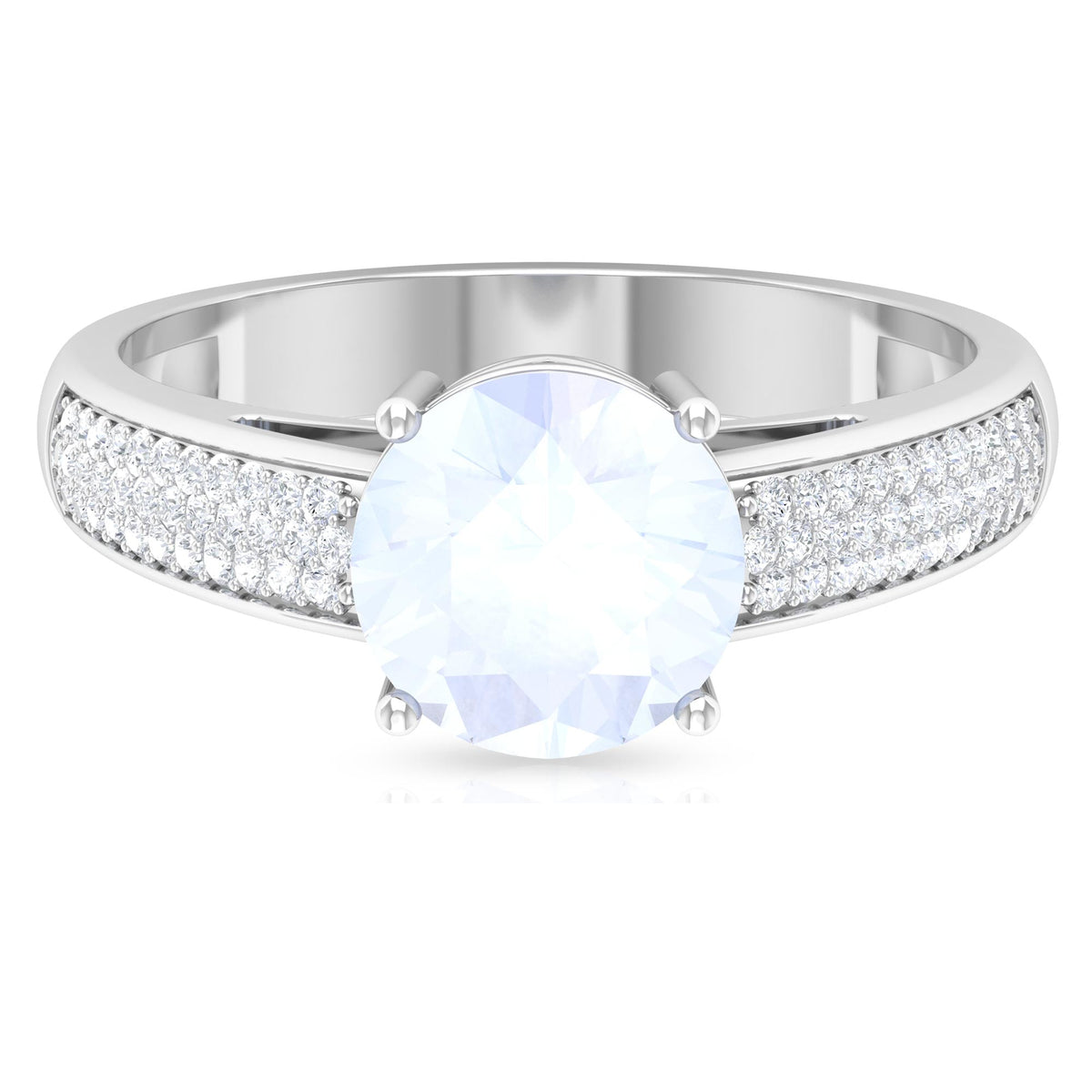 1.25 CT Moonstone Solitaire and Diamond Side Stone Engagement Ring
