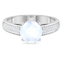 1.25 CT Moonstone Solitaire and Diamond Side Stone Engagement Ring