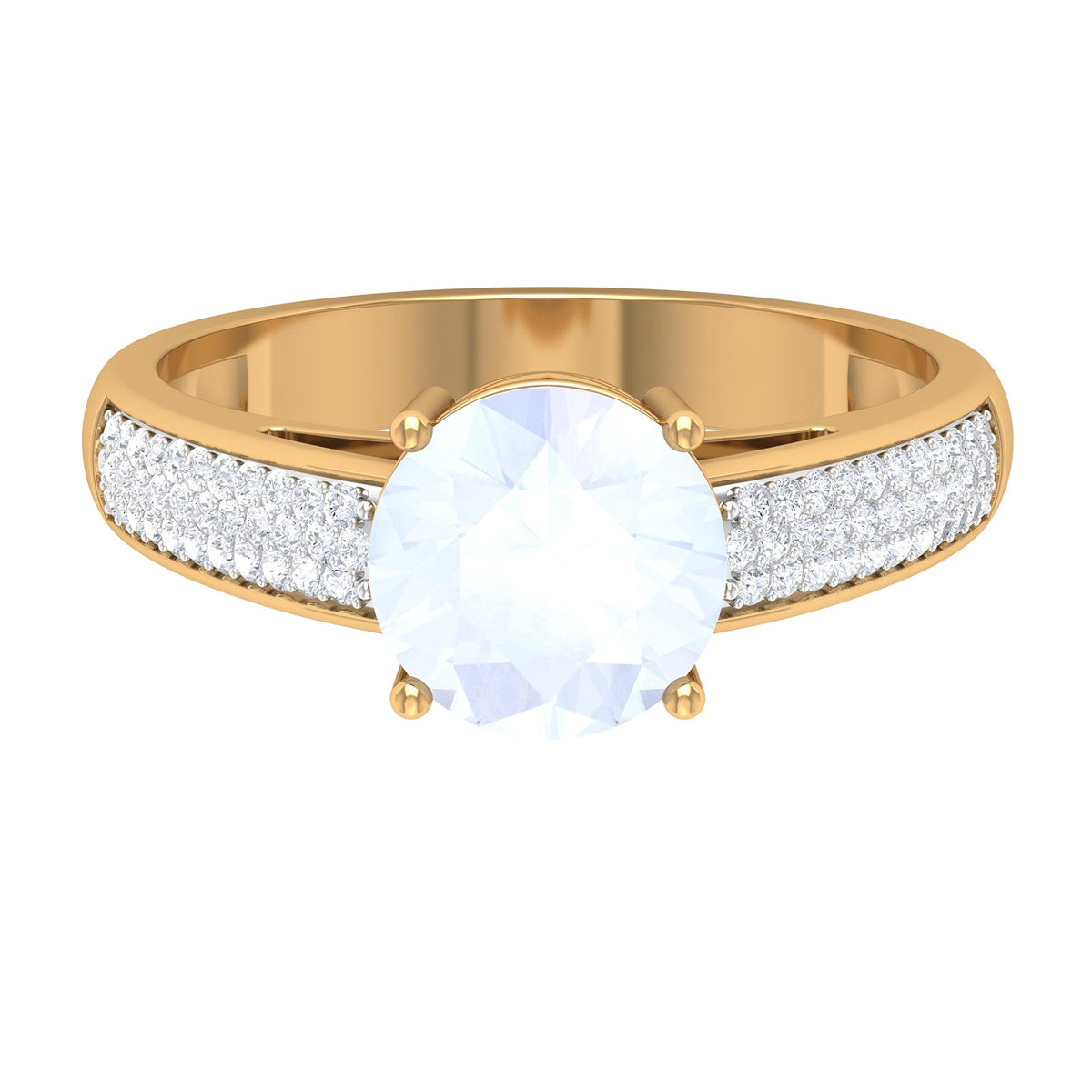 1.25 CT Moonstone Solitaire and Diamond Side Stone Engagement Ring