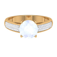 1.25 CT Moonstone Solitaire and Diamond Side Stone Engagement Ring