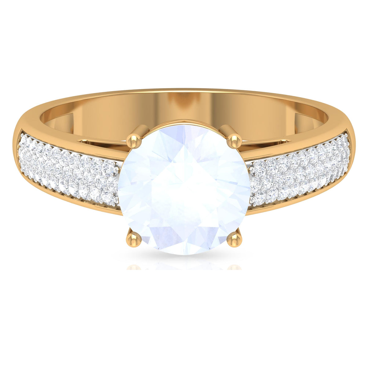1.25 CT Moonstone Solitaire and Diamond Side Stone Engagement Ring