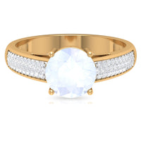 1.25 CT Moonstone Solitaire and Diamond Side Stone Engagement Ring