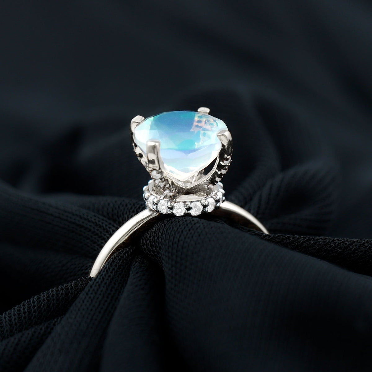 2 Carat Genuine Opalescent Hidden Halo Engagement Ring with Diamond