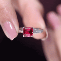 4.8 Carat Asscher Cut Lab Ruby Solitaire Engagement Ring with Diamond Side Stones