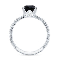 4.8 Carat Lab Grown Black Diamond Pear Shaped Engagement Ring With Surprise White Diamond
