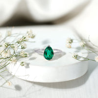 2 Carat Lab Created Emerald Pear Shape Engagement Ring with Surprise Diamond