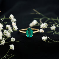 2 Carat Lab Created Emerald Pear Shape Engagement Ring with Surprise Diamond