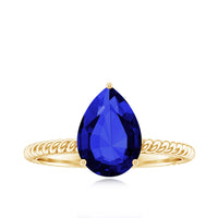 Certified 3 Carat Lab Grown Blue Sapphire Pear Shaped Engagement Ring