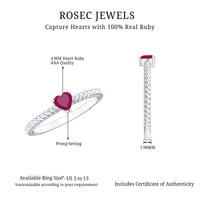 Real Half Carat Ruby Heart Promise Ring with Twisted Rope