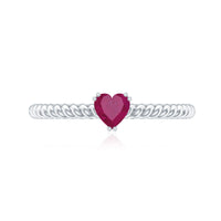 Real Half Carat Ruby Heart Promise Ring with Twisted Rope