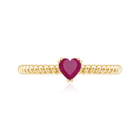 Real Half Carat Ruby Heart Promise Ring with Twisted Rope