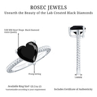 2.4 Carat Lab Grown Black Diamond Heart Engagement Ring for Women