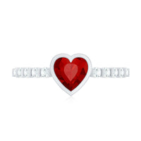 0.9 Carat Heart Shape Created Ruby Engagement Ring with Diamond