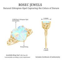 Certified 2 Carat Ethiopian Opal Heart Engagement Ring with Celtic Knot
