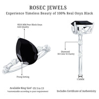 Pear Shape Black Onyx Solitaire Engagement Ring with Diamond