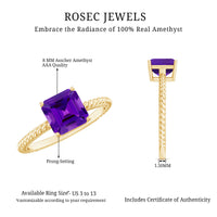 3 Carat Asscher Cut Amethyst Engagement Ring with Twisted Rope