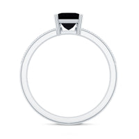 Princess Cut Black Spinel Engagement Ring with Diamond Side Stones