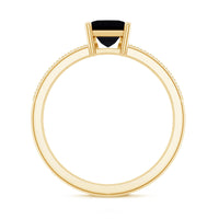 Princess Cut Black Spinel Engagement Ring with Diamond Side Stones