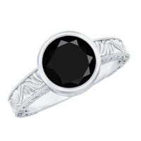 Vintage Style 2 Carat Lab Grown Black Diamond Bezel Set Engagement Ring