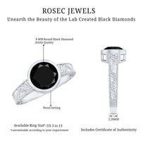 Vintage Style 2 Carat Lab Grown Black Diamond Bezel Set Engagement Ring