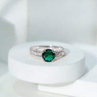 Lab Emerald Solitaire Vintage Engagement Ring