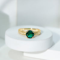Lab Emerald Solitaire Vintage Engagement Ring