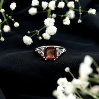 Natural Asscher Cut Garnet Knot Engagement Ring