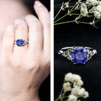 Certified 4.8 Carat Asscher Cut Lab Created Blue Sapphire Celtic Knot Engagement Ring