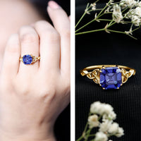 Certified 4.8 Carat Asscher Cut Lab Created Blue Sapphire Celtic Knot Engagement Ring