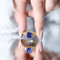 Certified 4.8 Carat Asscher Cut Lab Created Blue Sapphire Celtic Knot Engagement Ring