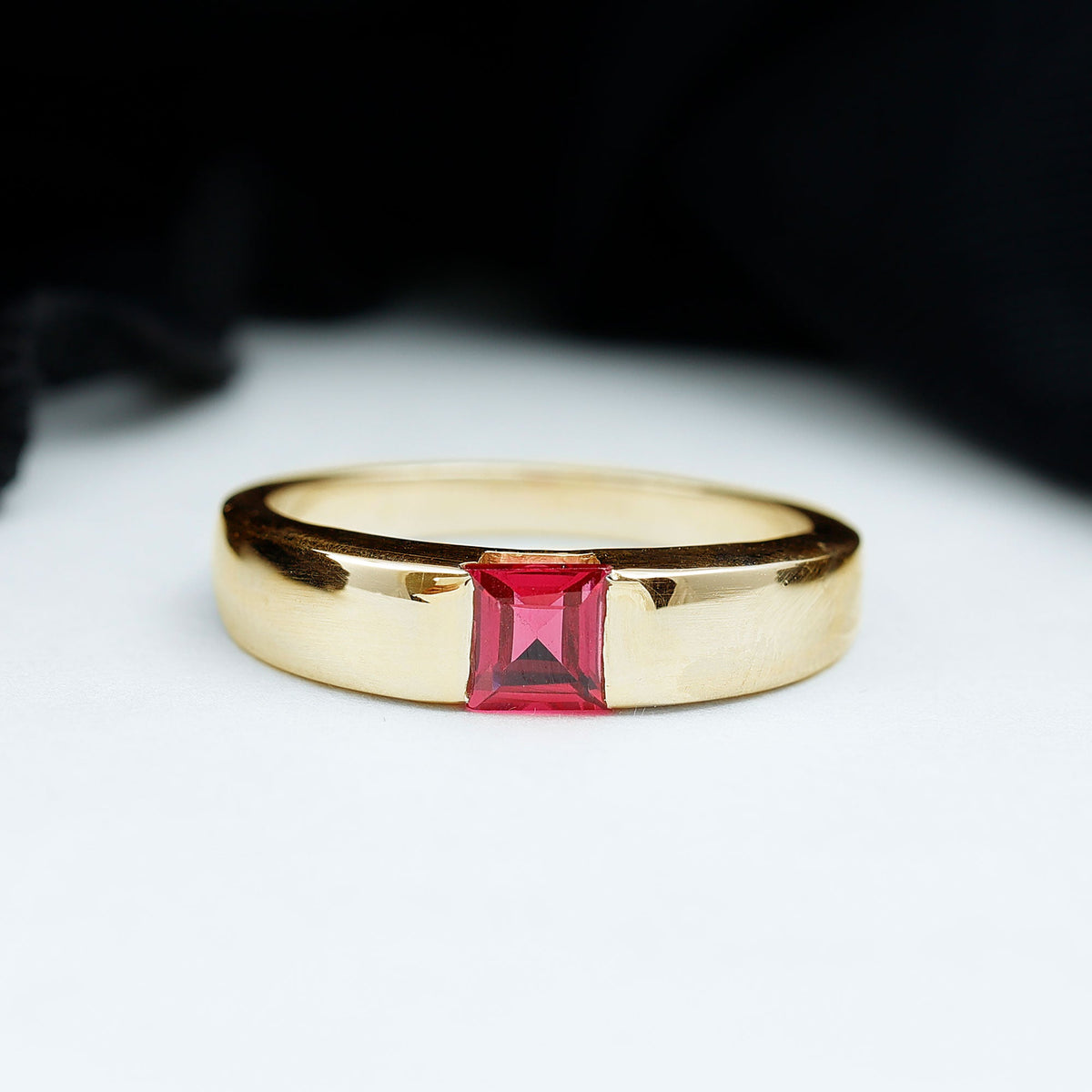 Princess Cut 1.5 Carat Lab Grown Ruby Solitaire Band Ring with Certificate
