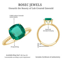 Certified 8 mm Cushion Cut Lab Grown Emerald Ring for Engagement